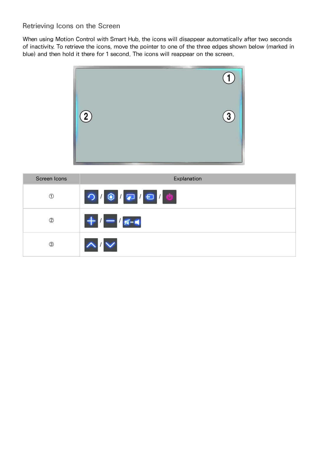 Samsung PN60F8500, UN60F7500AFXZA, PN64F8500, PN51F8500 manual Retrieving Icons on the Screen 