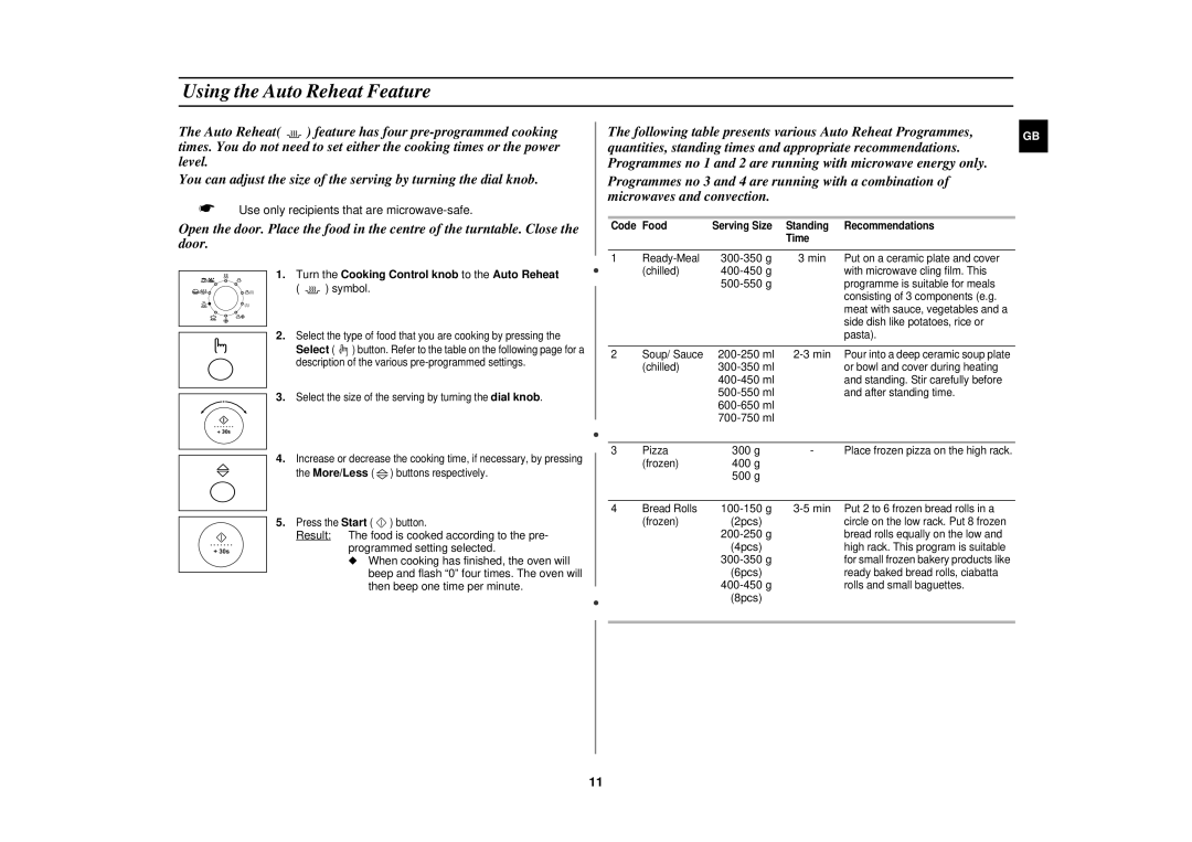 Samsung FC139STF/ELE manual Using the Auto Reheat Feature, Turn the Cooking Control knob to the Auto Reheat 