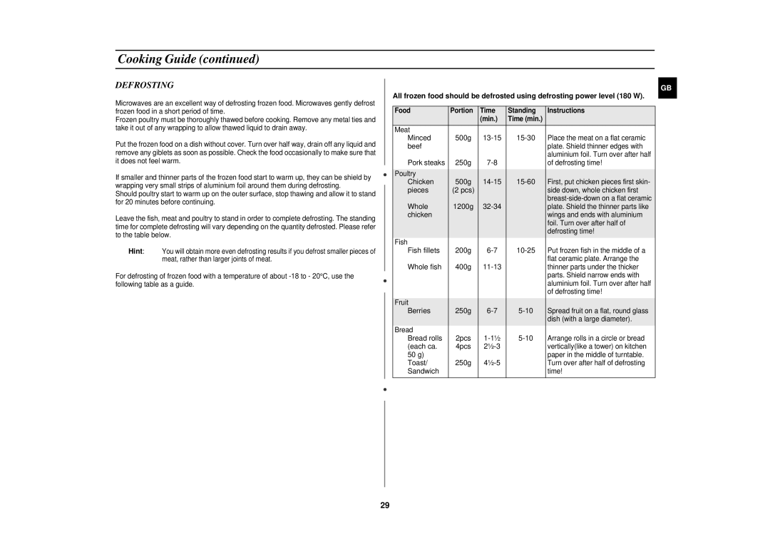 Samsung FC139STF/ELE manual Defrosting 