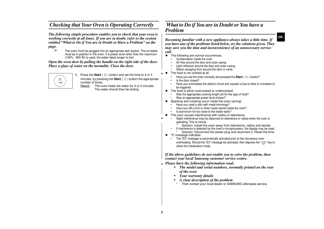 Samsung FC139STF/ELE Checking that Your Oven is Operating Correctly, What to Do if You are in Doubt or You have a Problem 