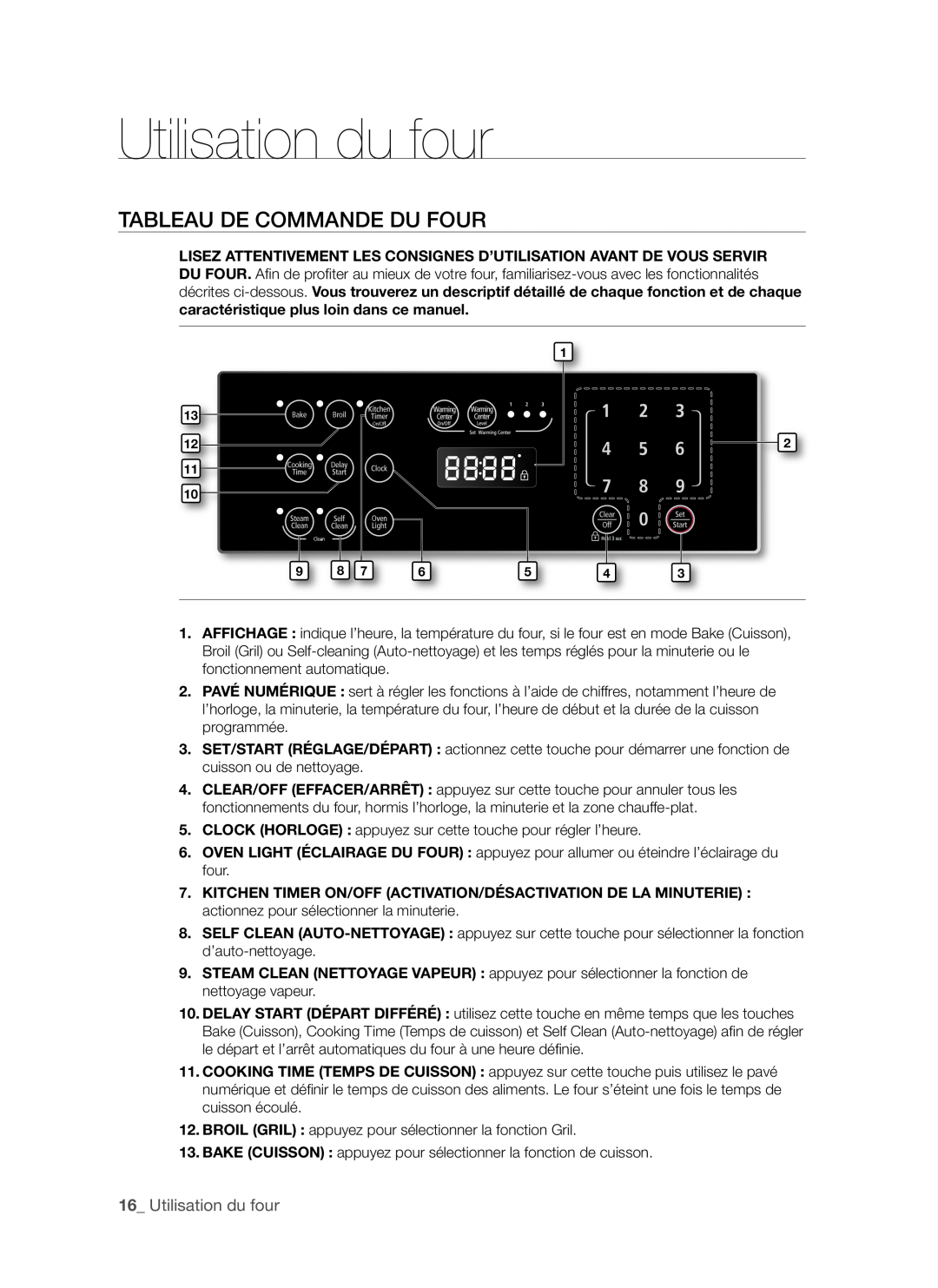 Samsung FCQ321HTUW, FCQ321HTUB, FCQ321HTUX user manual Tableau De Commande Du Four, 1 Utilisation du four 