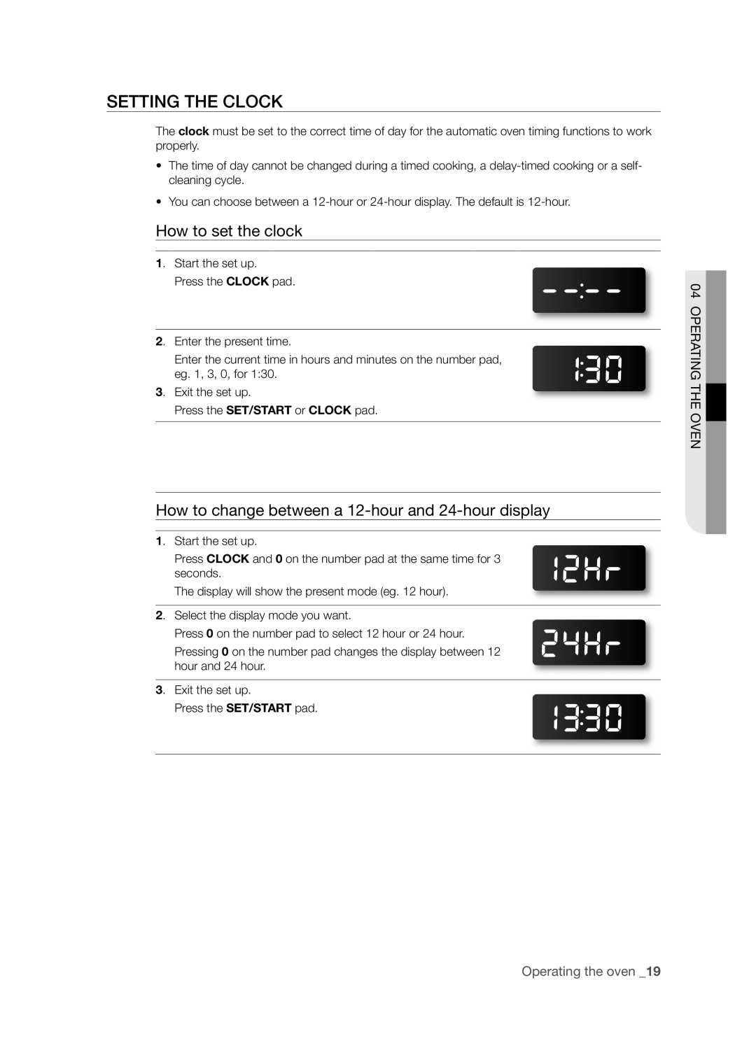 Samsung FCQ321HTUX/ZAM manual Setting the Clock, How to set the clock, How to change between a 12-hour and 24-hour display 