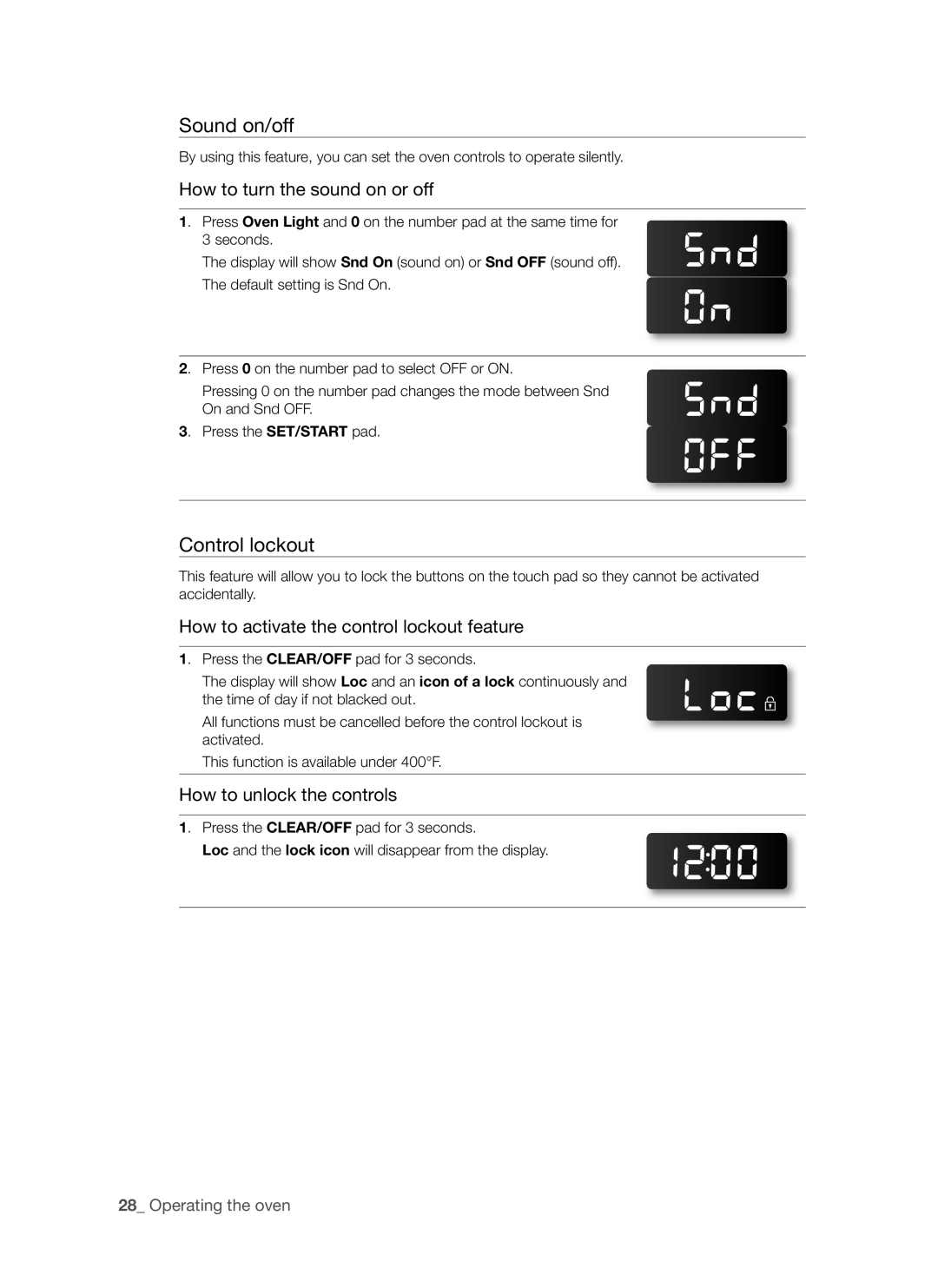 Samsung FCQ321HTUX/ZAM manual Sound on/off, Control lockout 