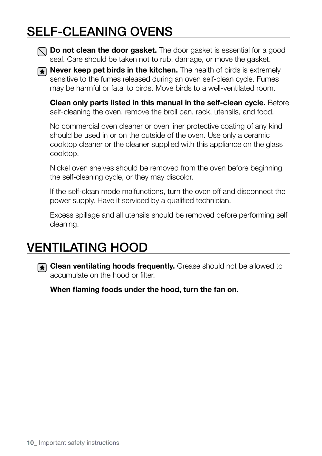 Samsung FE-N300** user manual SELF-CLEANING Ovens 