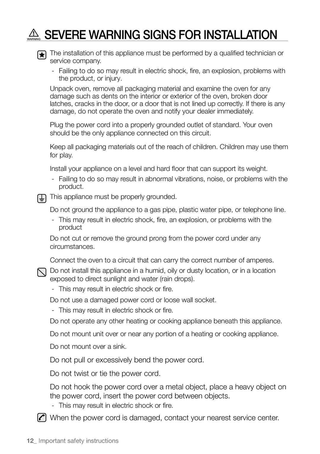 Samsung FE-N300** user manual This may result in electric shock or fire 