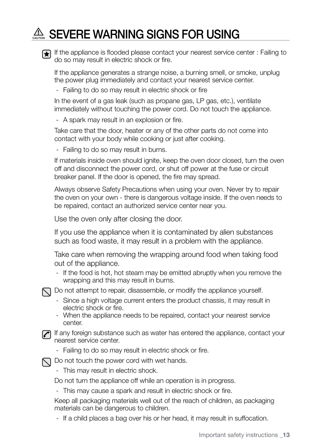 Samsung FE-N300** user manual Important safety instructions 