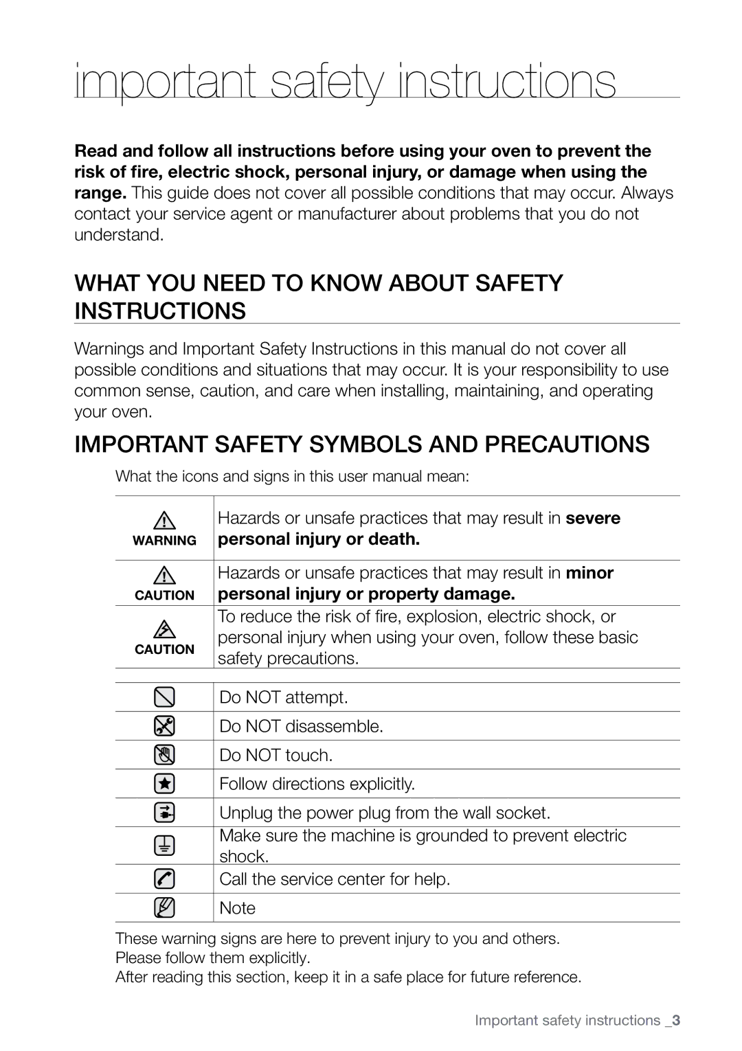 Samsung FE-N300** user manual Important safety instructions 