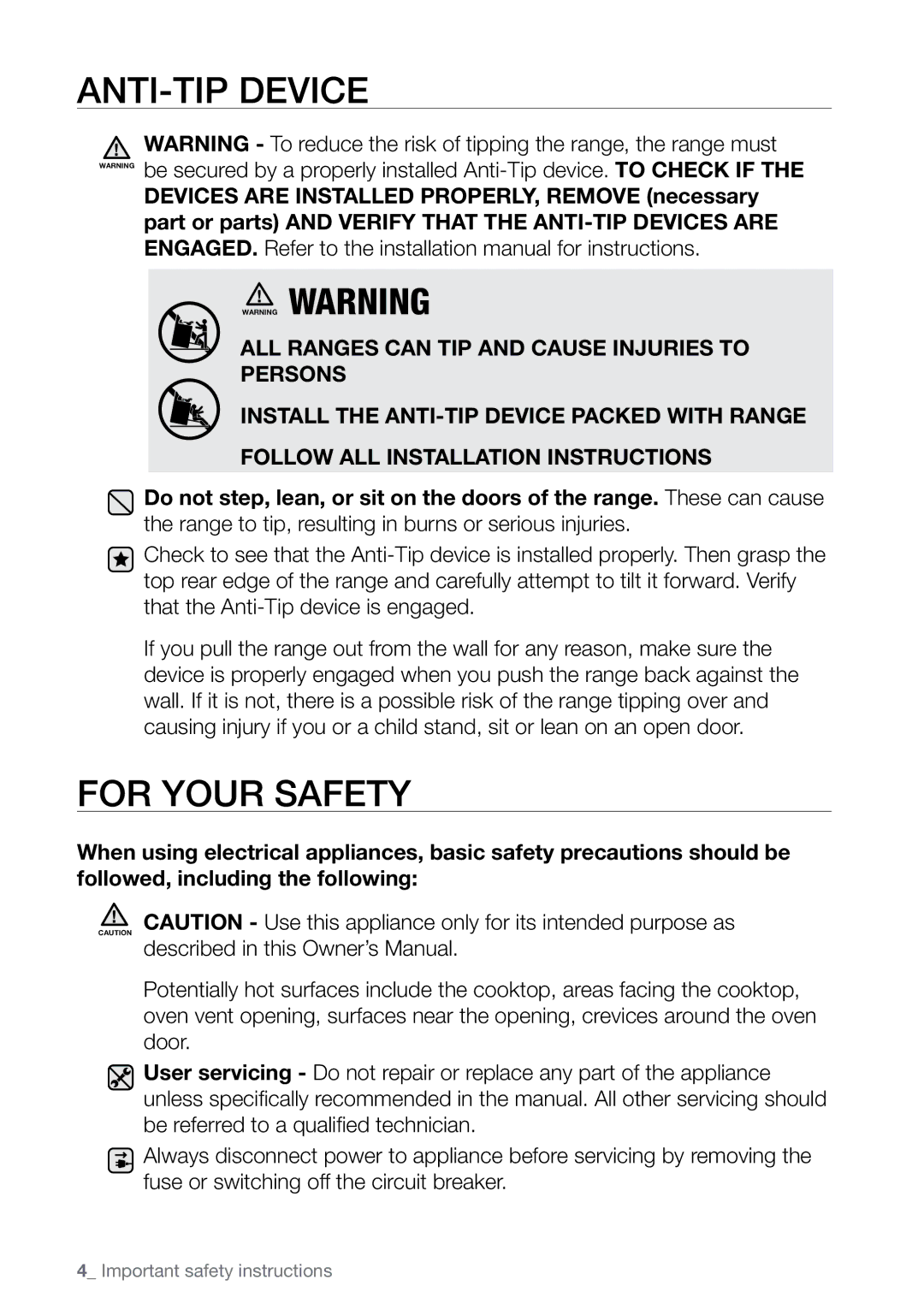 Samsung FE-N300** user manual ANTI-TIP Device 