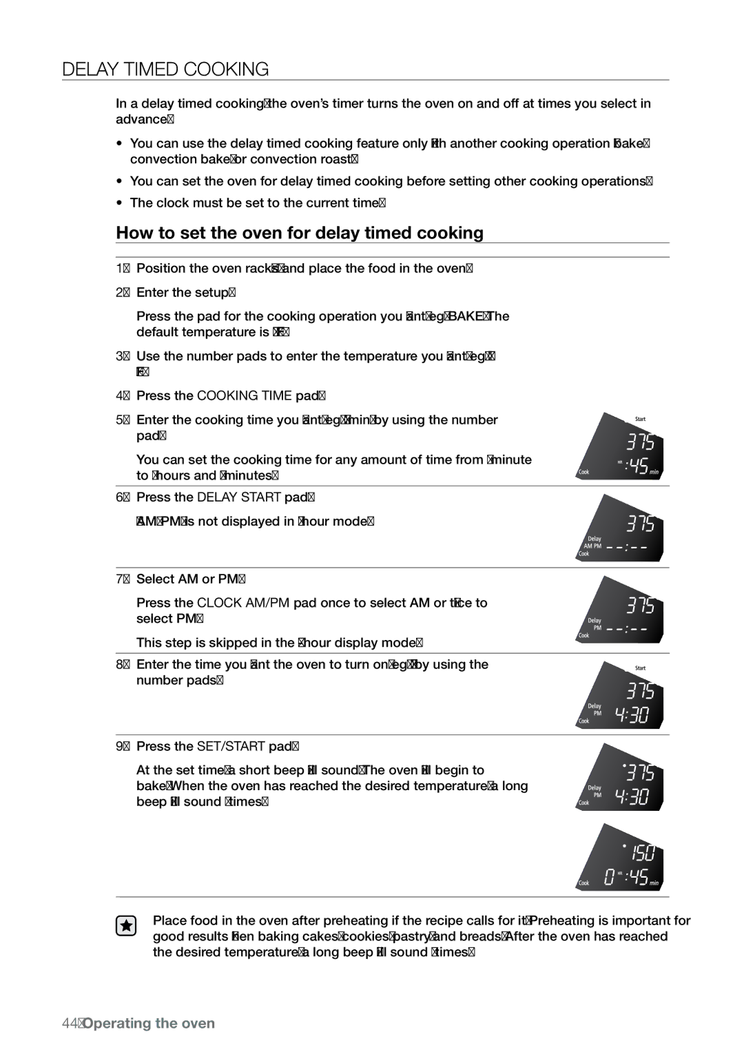 Samsung FE-N300** user manual Delay timed cooking, How to set the oven for delay timed cooking 