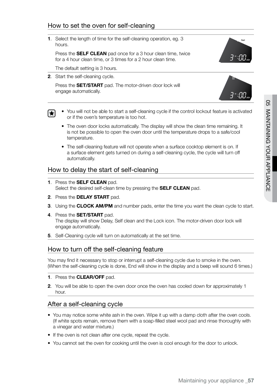 Samsung FE-N300** user manual How to set the oven for self-cleaning, How to delay the start of self-cleaning 