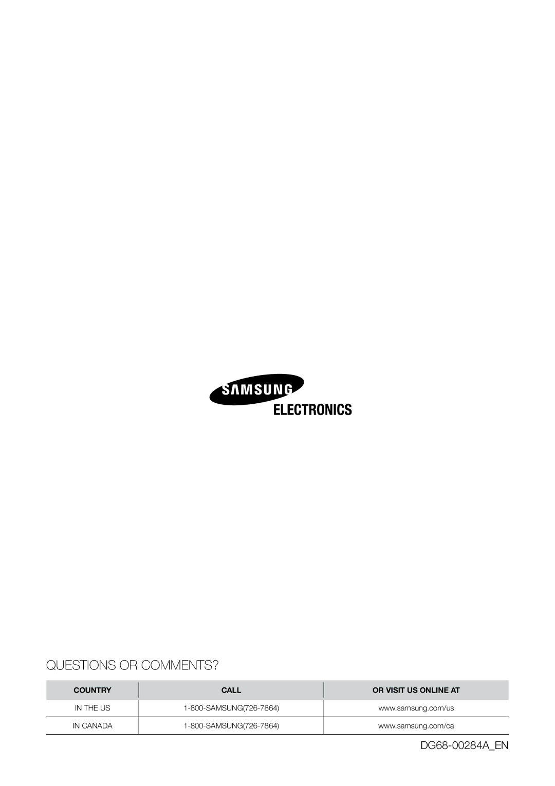 Samsung FE-N300** user manual Questions or COMMENTS? 