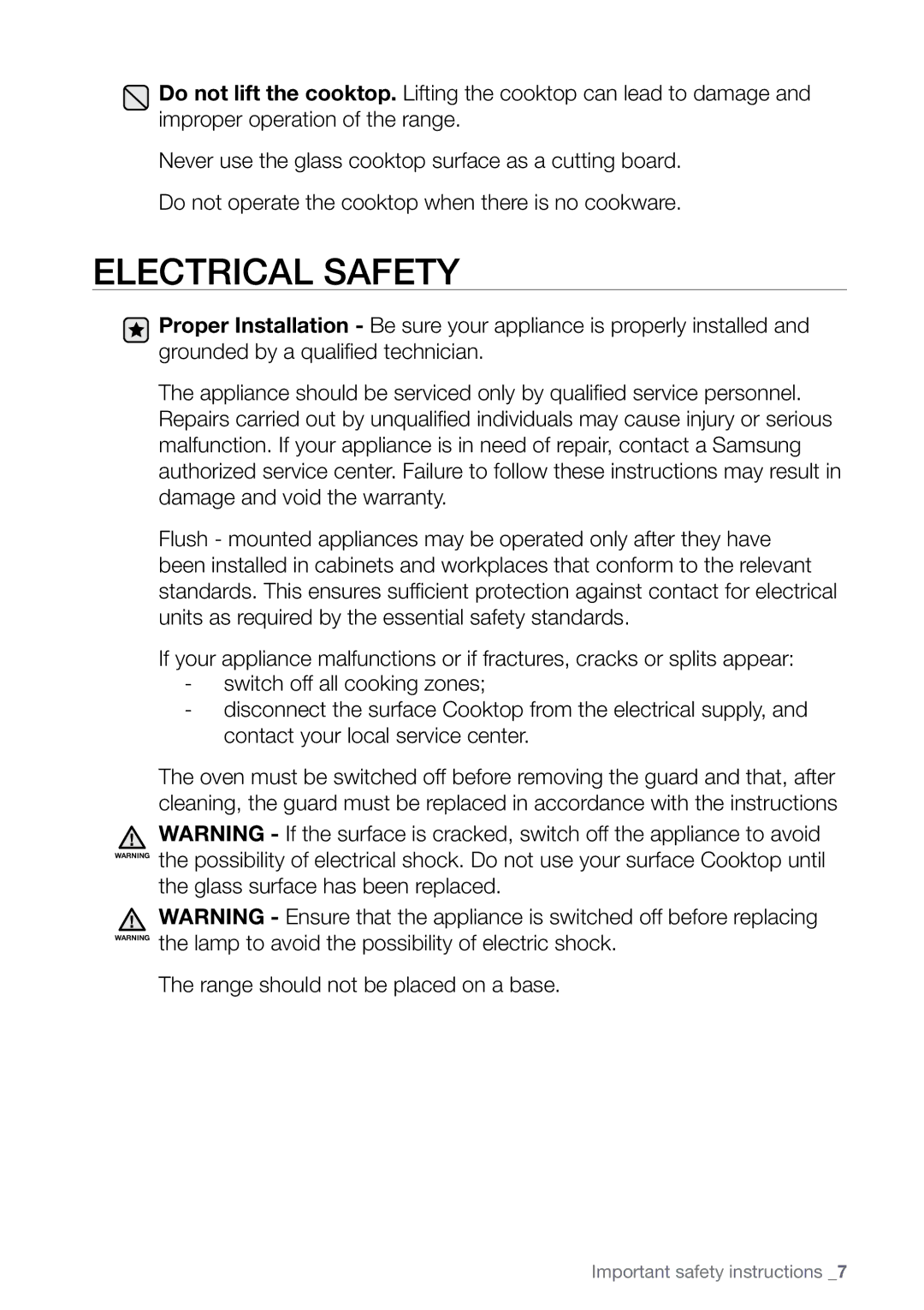 Samsung FE-N500** user manual Electrical safety 