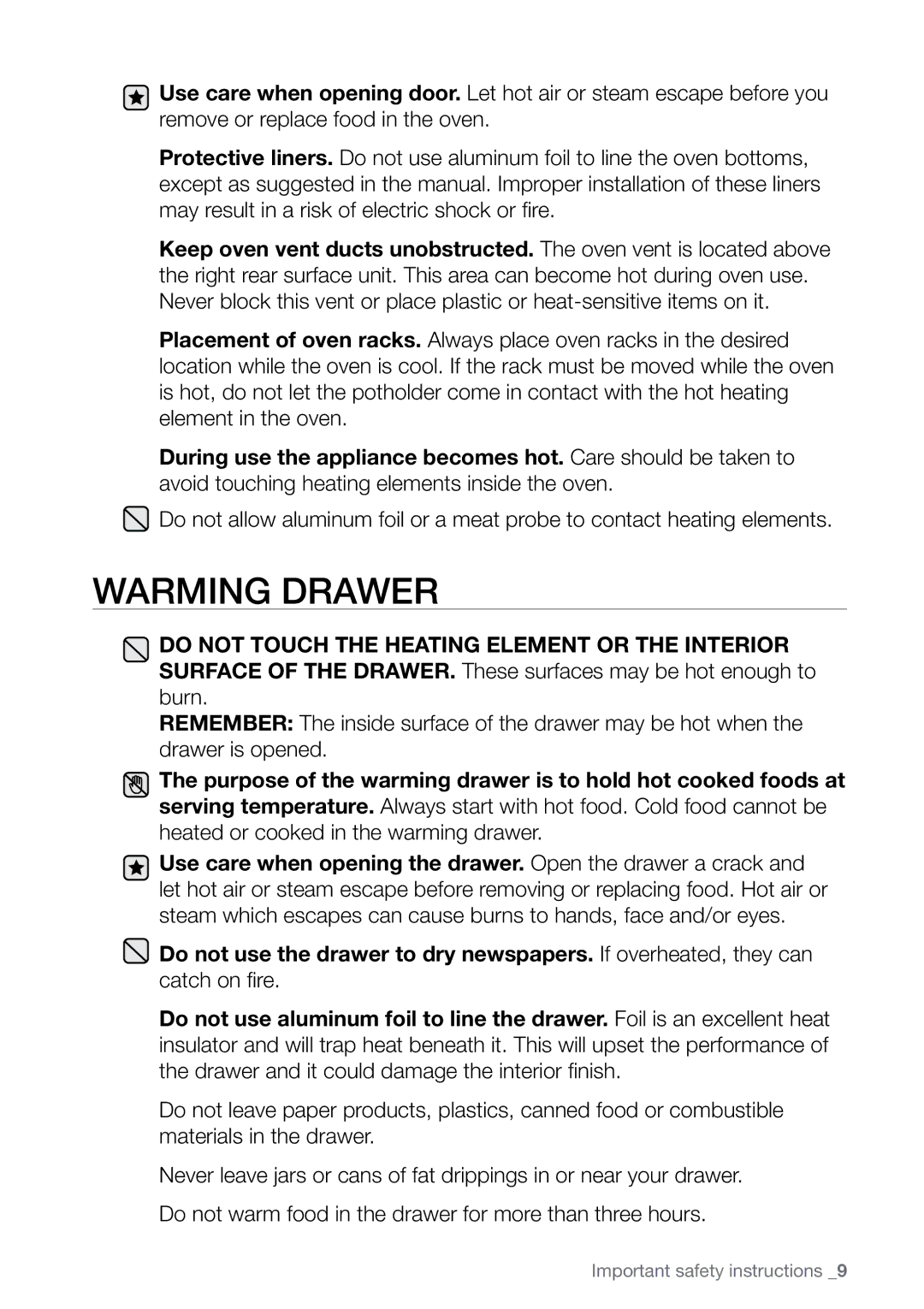 Samsung FE-N500** user manual Warming Drawer 