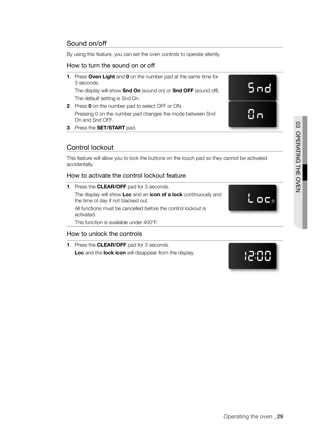 Samsung FE-R300SB, FE-R300SX, FER300, FE-R300SW user manual Sound on/off, Control lockout 