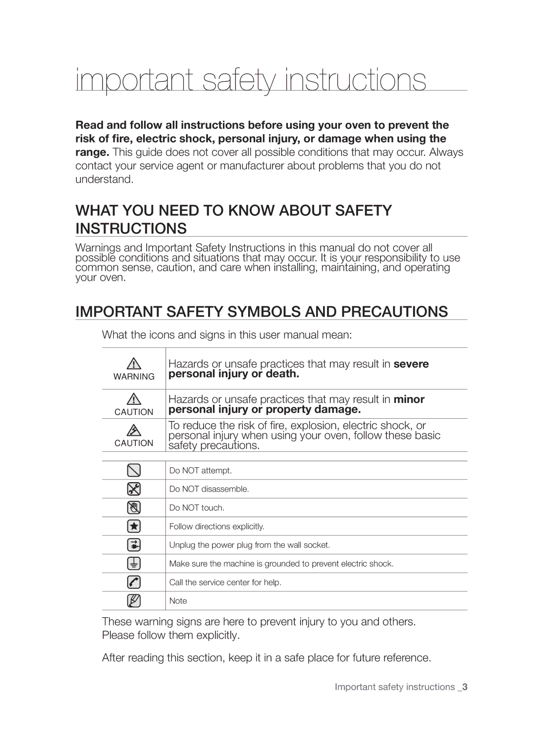 Samsung FE-R300SW, FE-R300SX, FE-R300SB, FER300 user manual Important safety instructions 