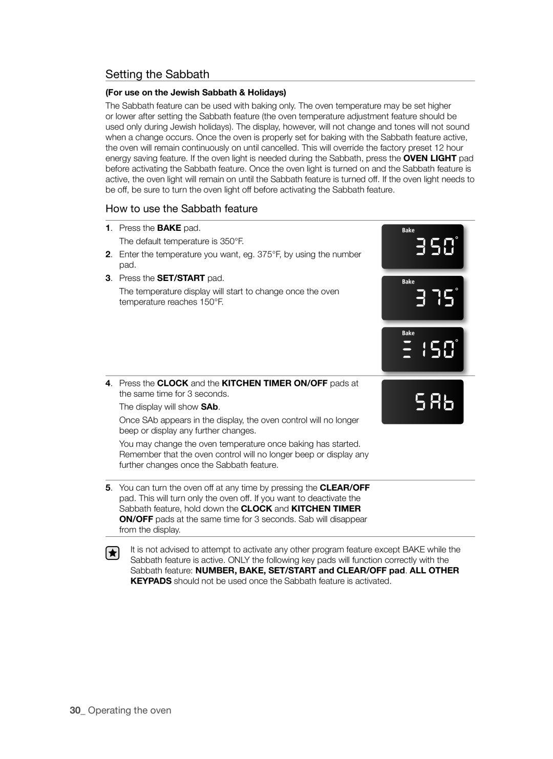 Samsung FER300, FE-R300SX, FE-R300SB, FE-R300SW user manual Setting the Sabbath, For use on the Jewish Sabbath & Holidays 