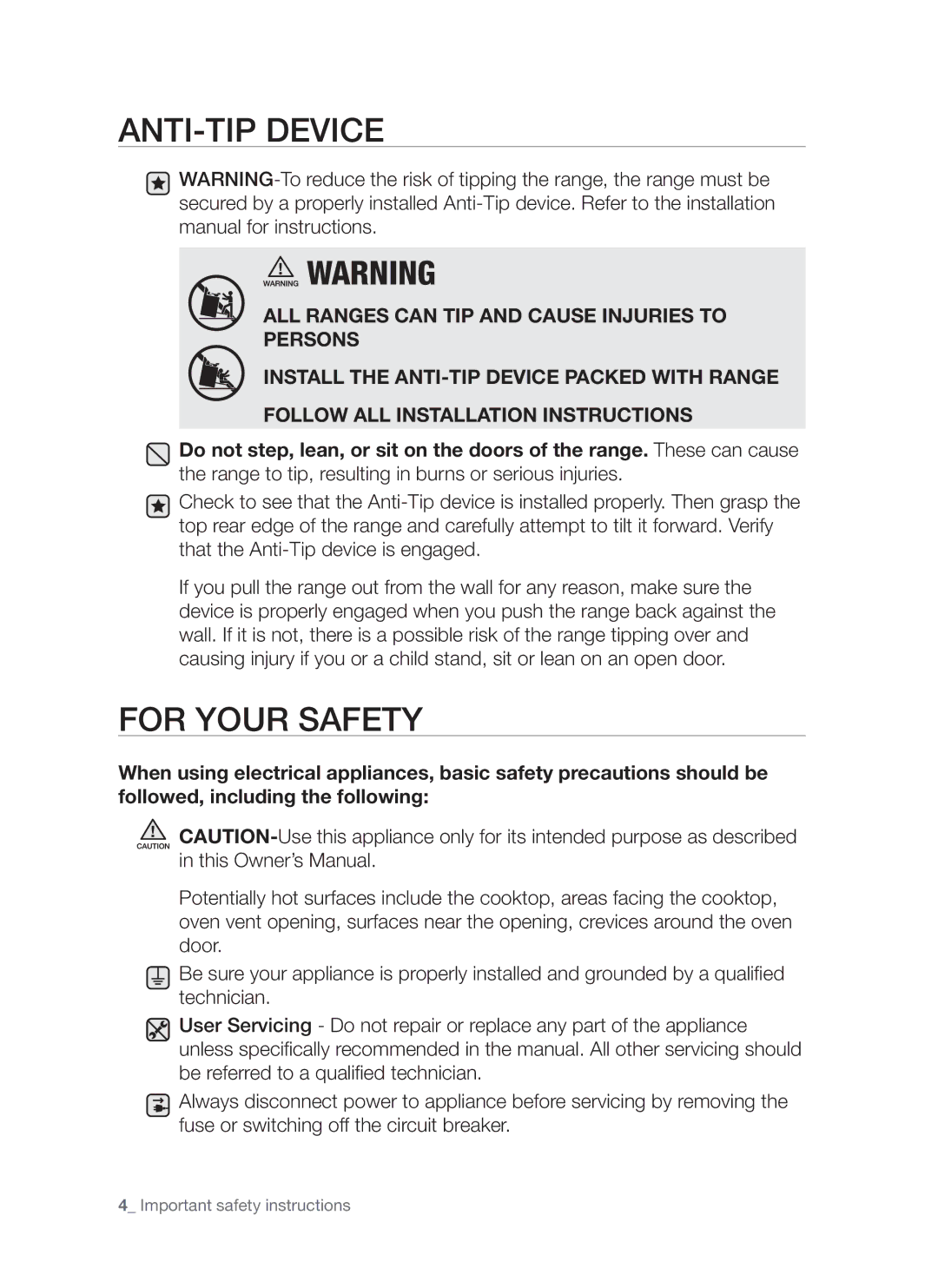 Samsung FE-R300SX, FE-R300SB, FER300, FE-R300SW user manual ANTI-TIP Device 