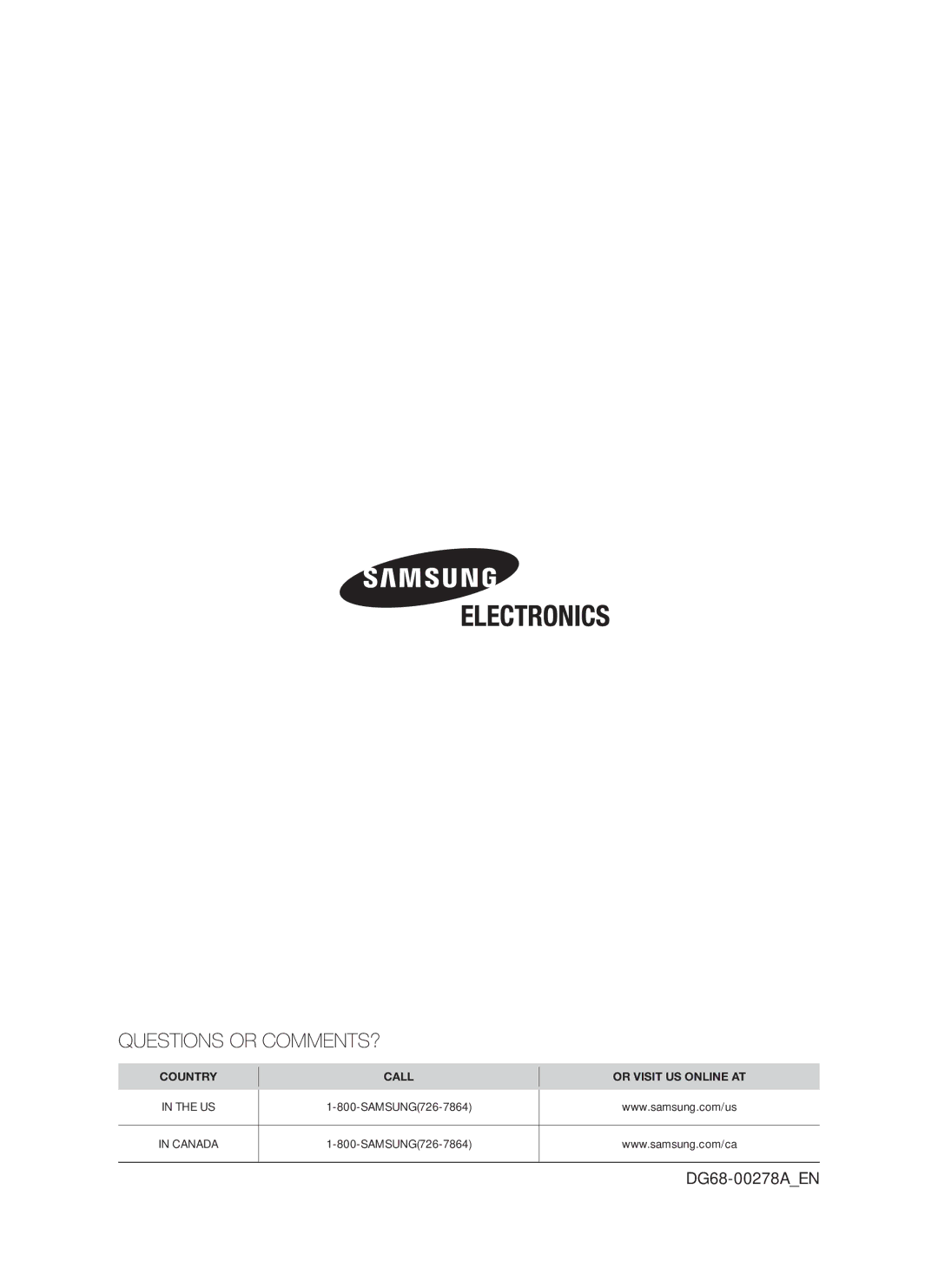 Samsung FE-R300SX, FE-R300SB, FER300, FE-R300SW user manual Questions or COMMENTS? 