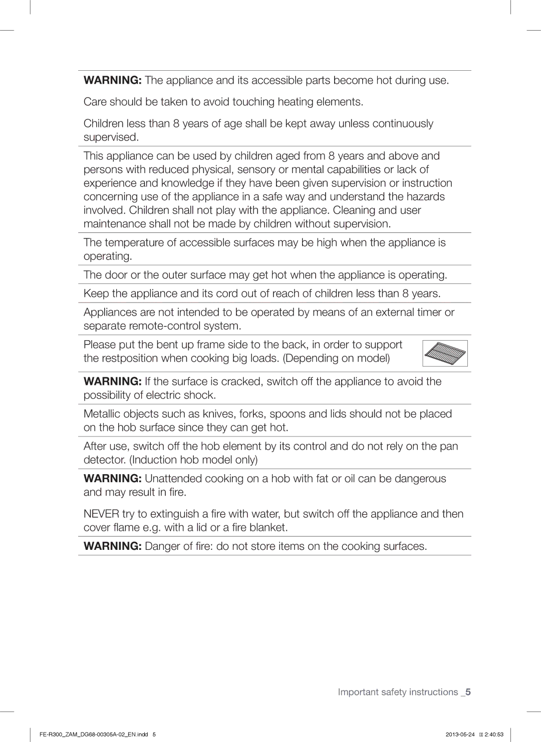 Samsung FE-R300SW/ZAM, FE-R300SX/ZAM manual Important safety instructions 