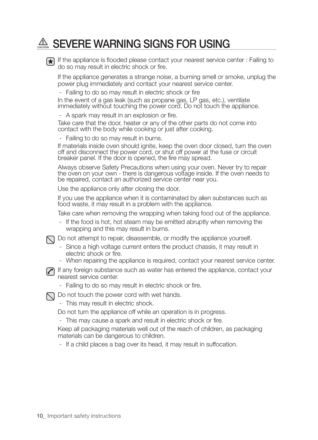 Samsung FE-R400SW, FE-R400SX, FE-R400SB, DG68-00297A user manual Important safety instructions 