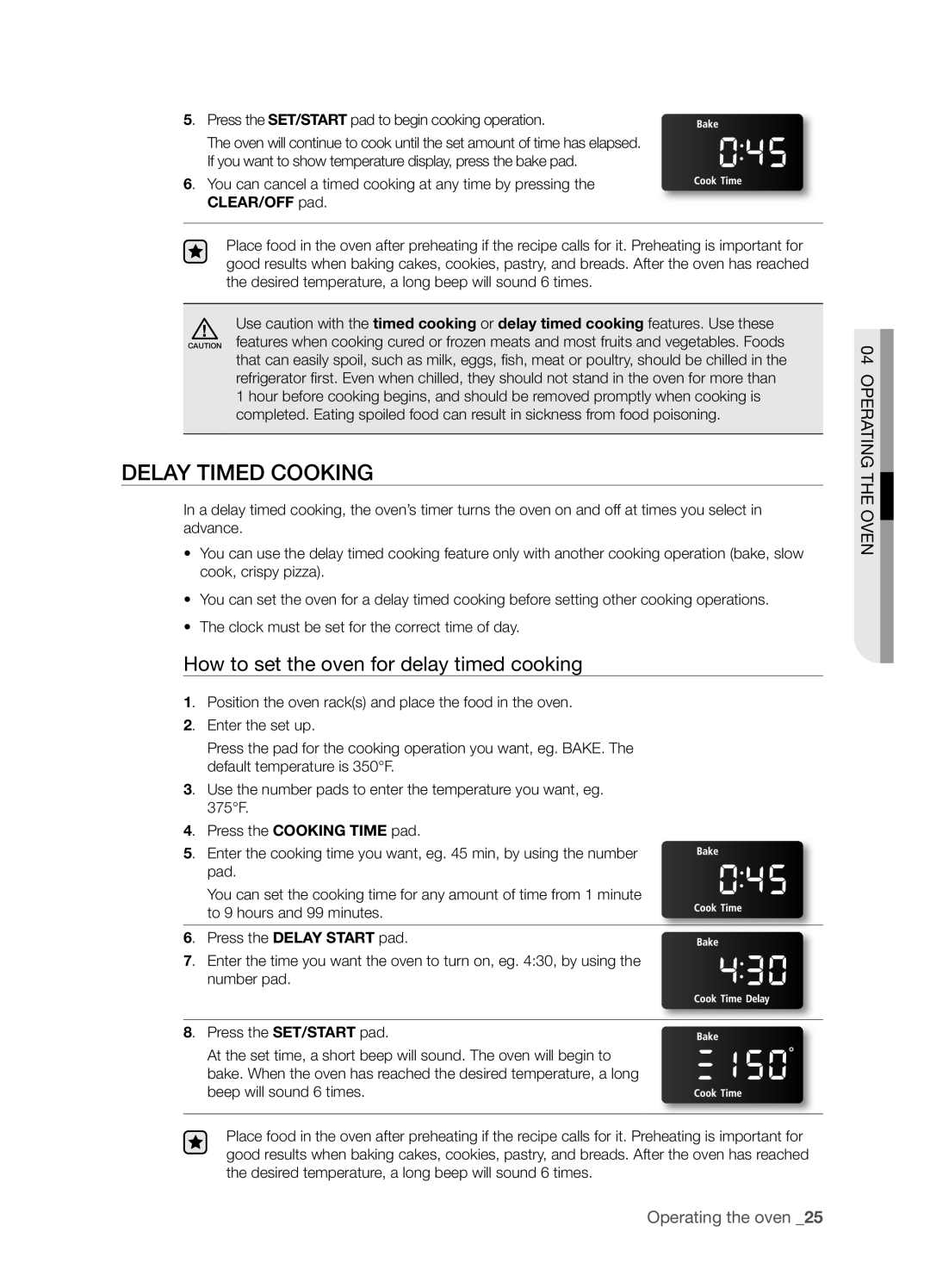 Samsung FE-R400SB, FE-R400SX, FE-R400SW, DG68-00297A Delay timed cooking, How to set the oven for delay timed cooking 