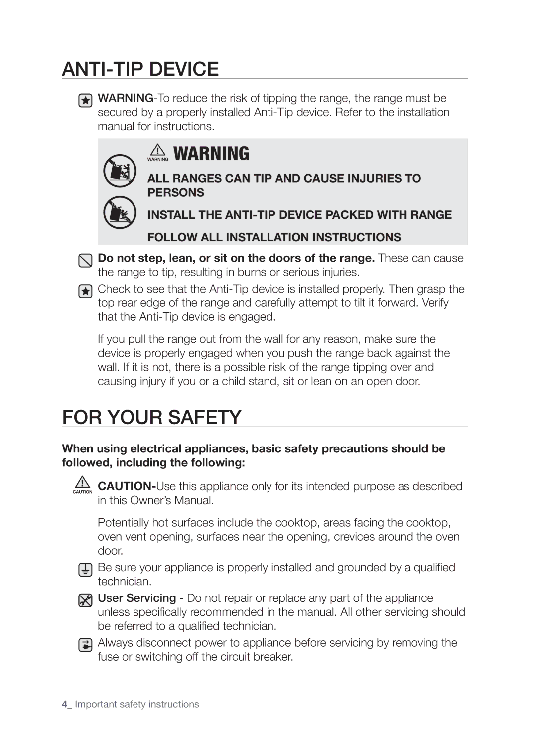 Samsung FE-R400SX, FE-R400SB, FE-R400SW, DG68-00297A user manual ANTI-TIP Device 