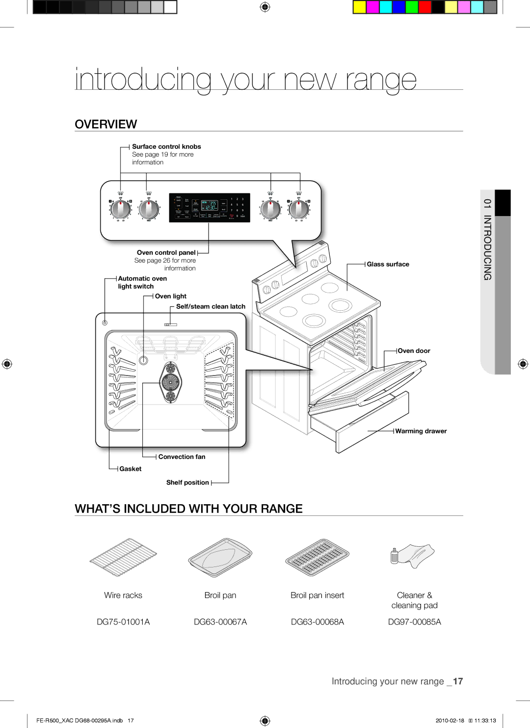 Samsung FE-R500WB, FE-R500_XAC, DG68-00295A Introducing your new range, Overview, What’s included with your range 