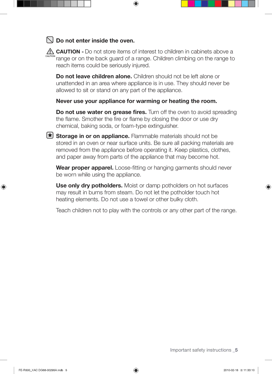 Samsung FE-R500WB, FE-R500_XAC, DG68-00295A user manual Do not enter inside the oven 