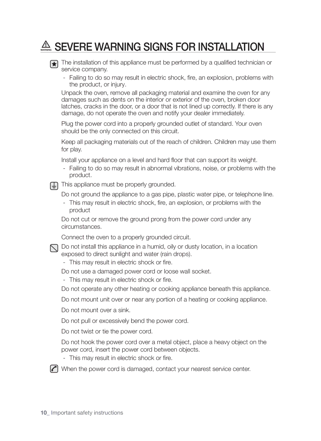 Samsung FE-R500WW user manual Important safety instructions 