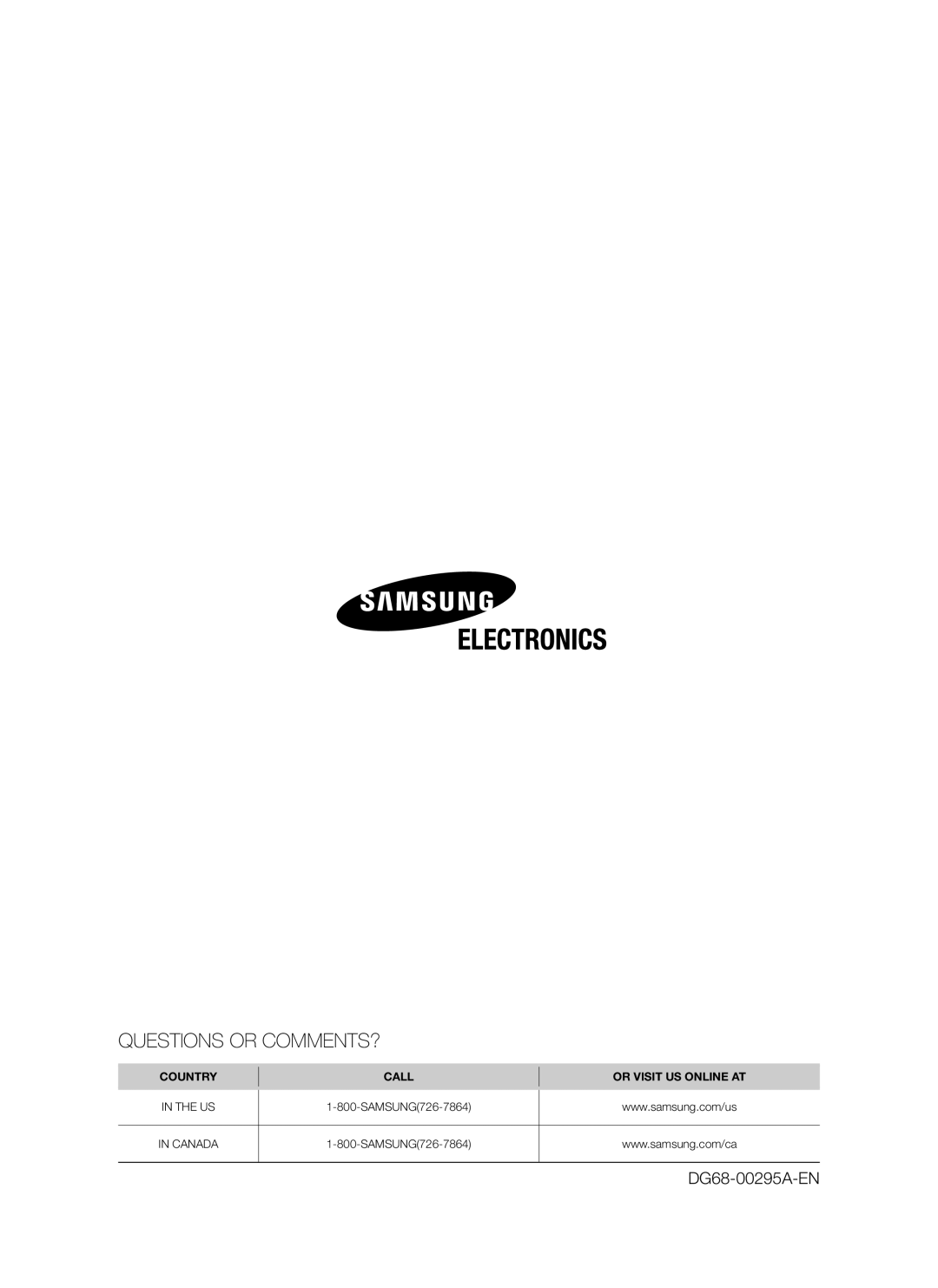 Samsung FE-R500WW user manual DG68-00295A-EN, In The Us, SAMSUNG726-7864, In Canada 