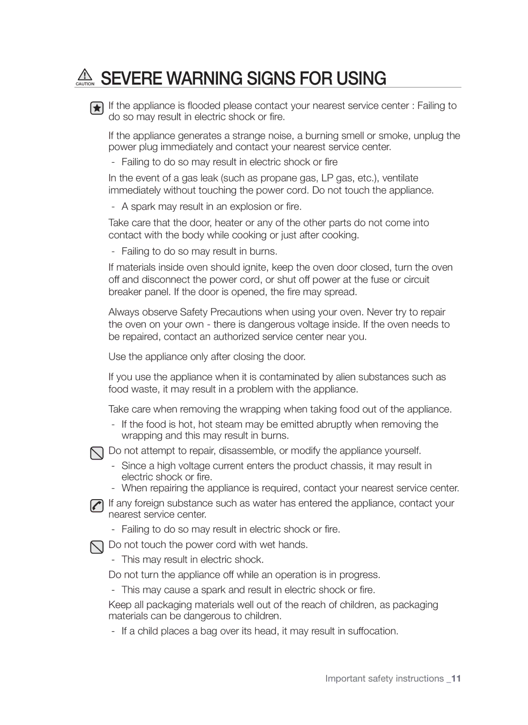 Samsung DG68-00294A, FE-R700WX user manual Important safety instructions 