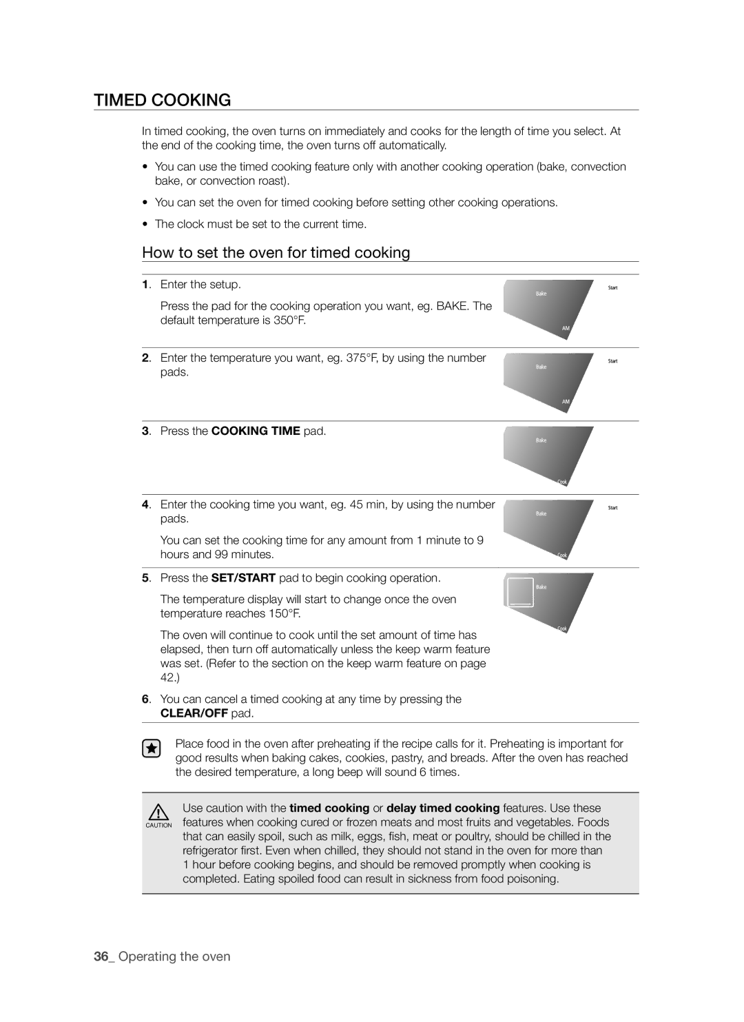 Samsung FE-R700WX, DG68-00294A user manual Timed cooking, How to set the oven for timed cooking 