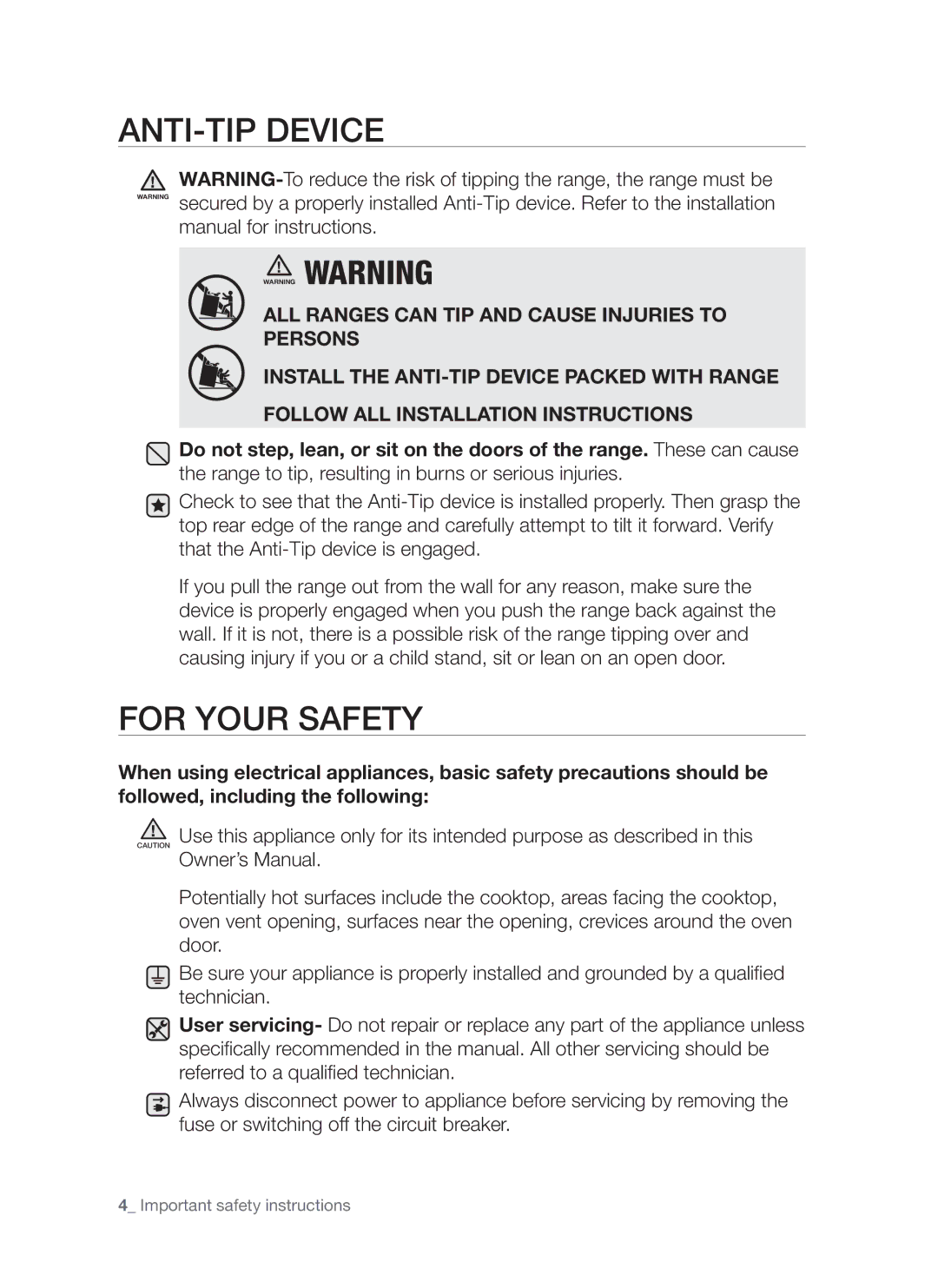 Samsung FE-R700WX, DG68-00294A user manual ANTI-TIP Device, Manual for instructions 