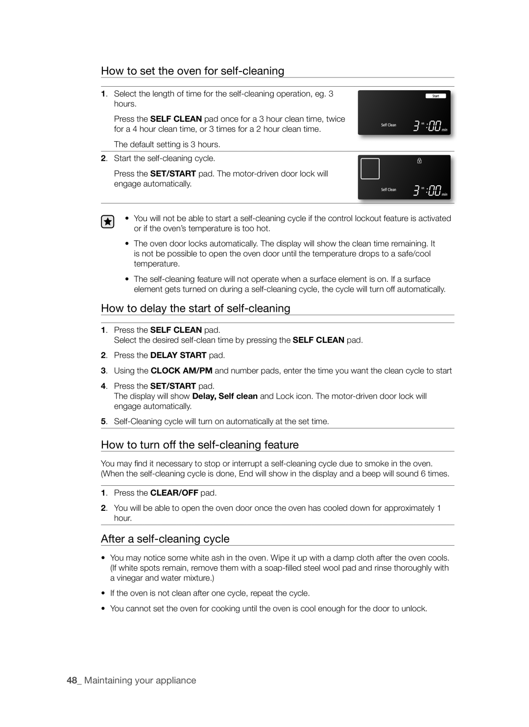 Samsung FE-R700WX, DG68-00294A user manual How to set the oven for self-cleaning, How to delay the start of self-cleaning 