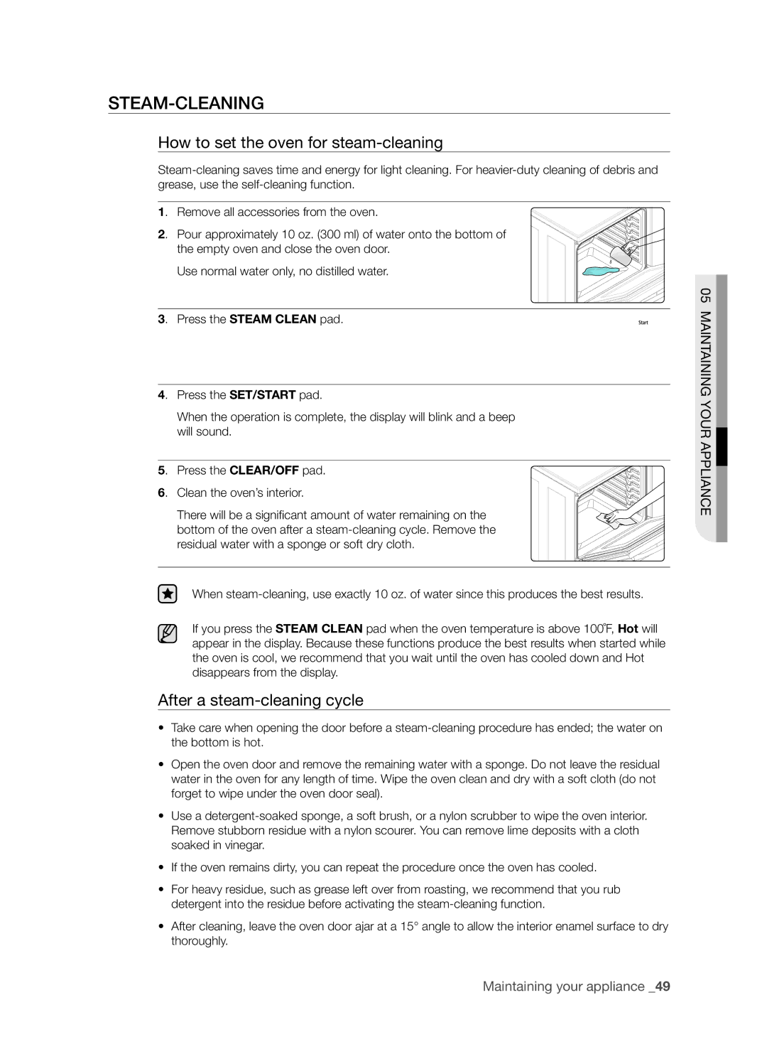 Samsung FE-R700WX, DG68-00294A user manual After a steam-cleaning cycle, Steam-cleaning 