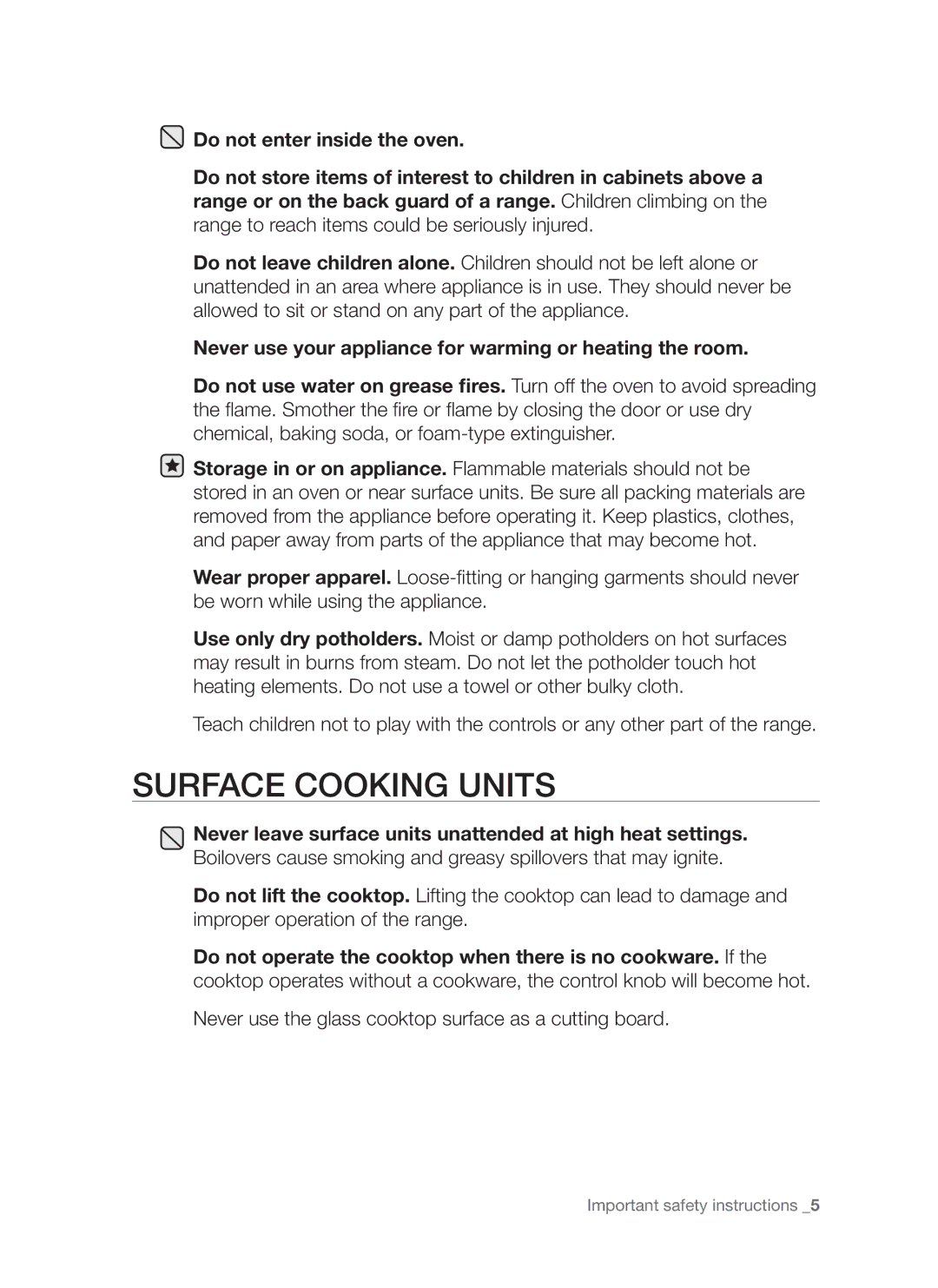 Samsung DG68-00294A, FE-R700WX user manual Surface Cooking Units 