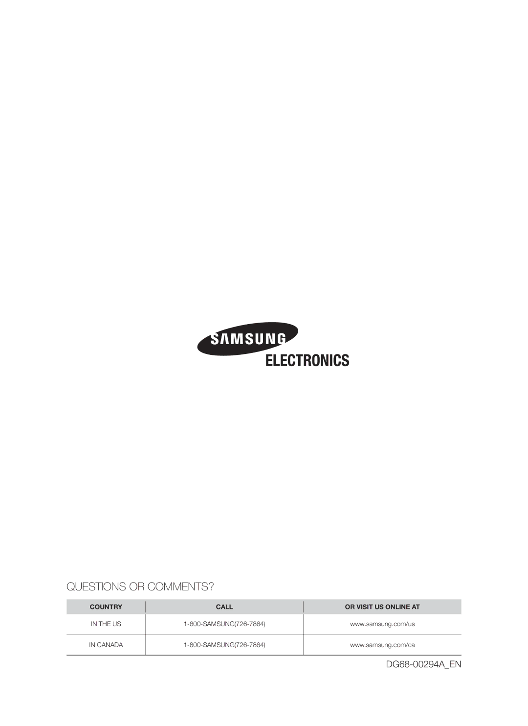 Samsung DG68-00294A, FE-R700WX user manual Questions or COMMENTS? 