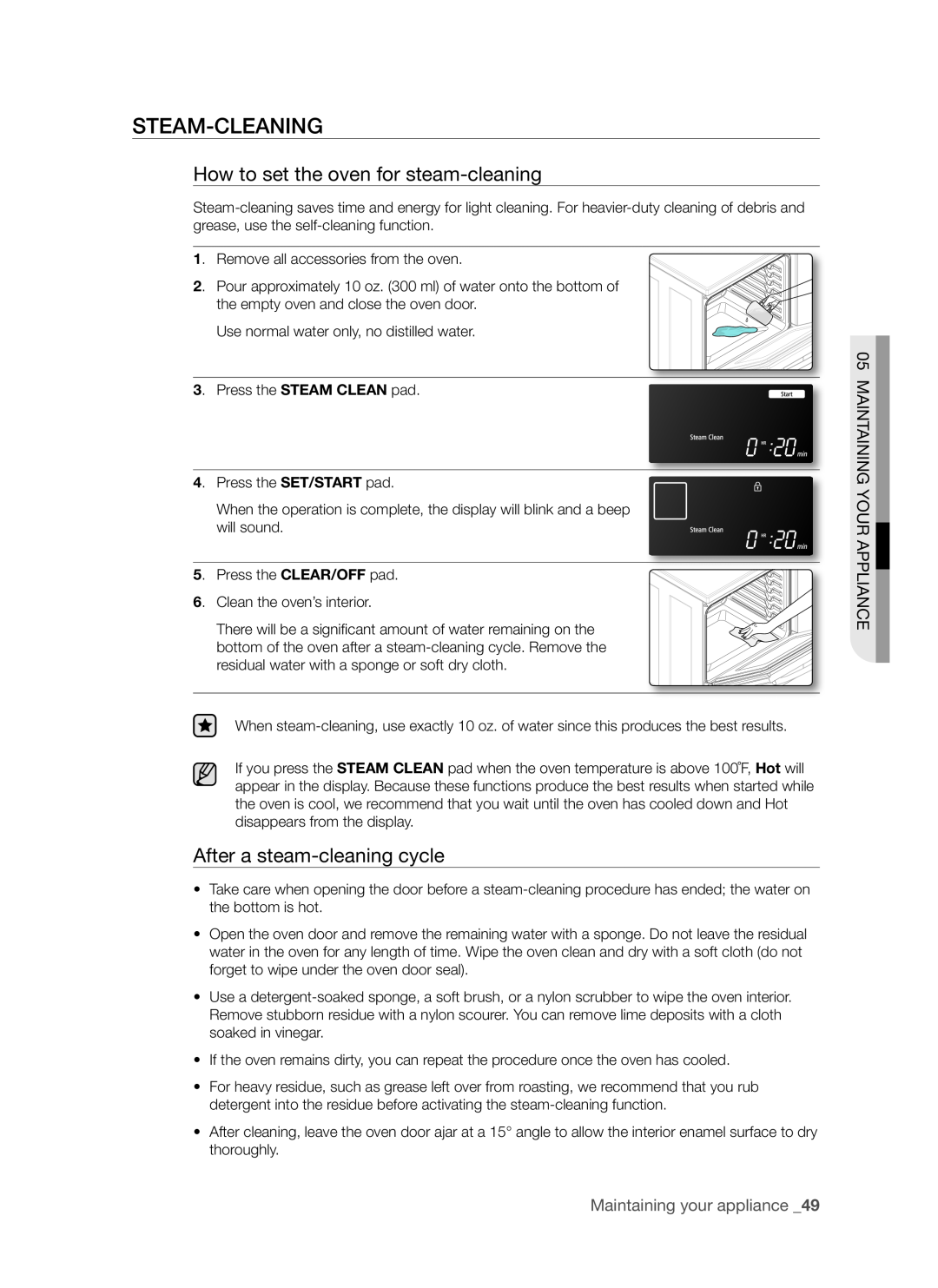 Samsung FE-R700WX, DG68-00294A user manual After a steam-cleaningcycle 