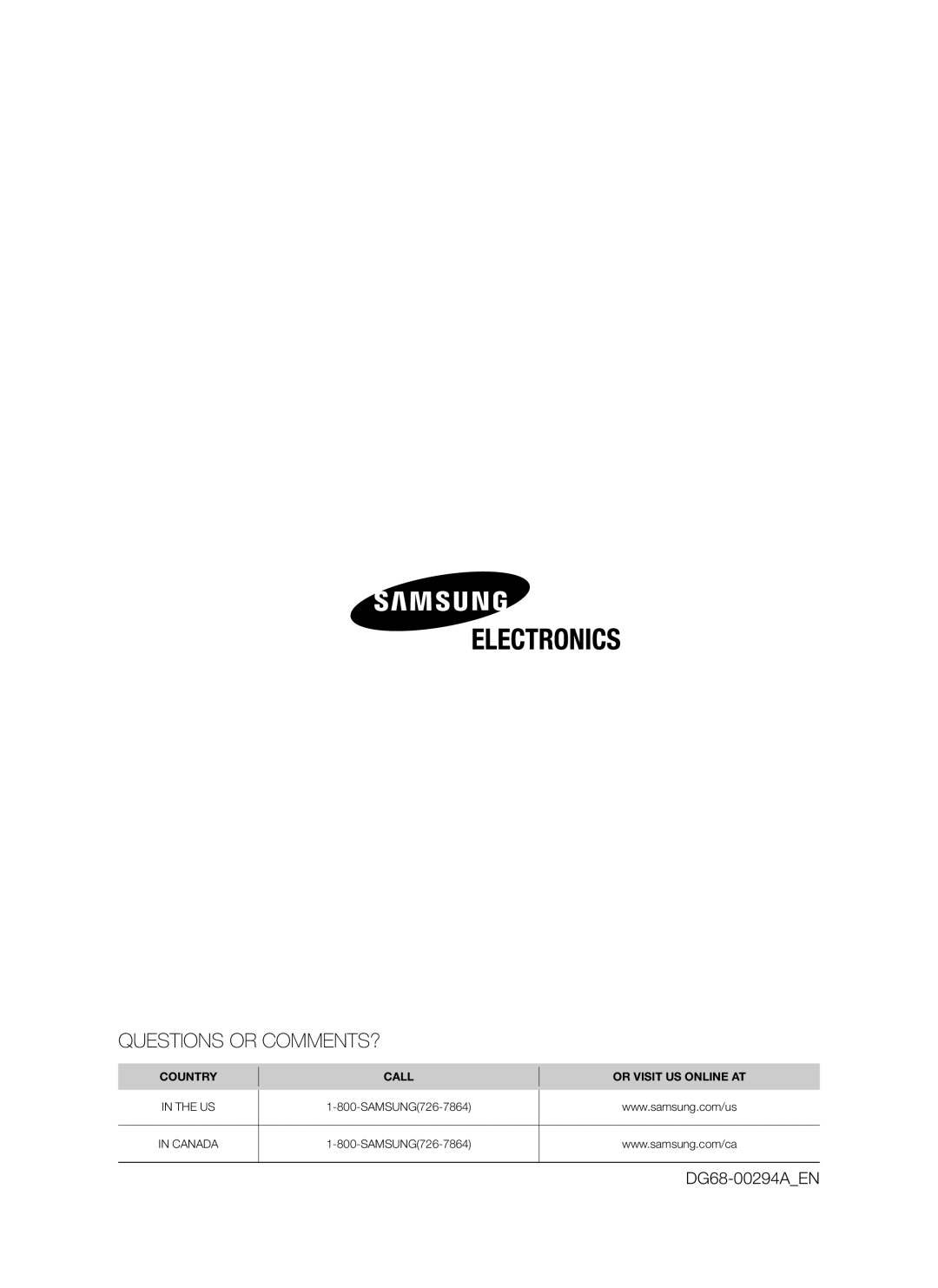 Samsung FE-R700WX user manual DG68-00294A EN, In The Us, In Canada 