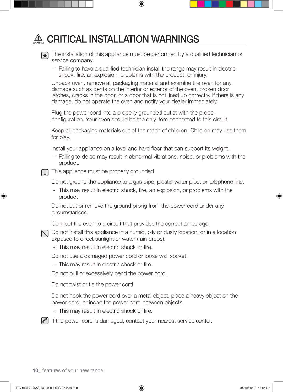 Samsung FE710DRSXXA user manual Features of your new range 