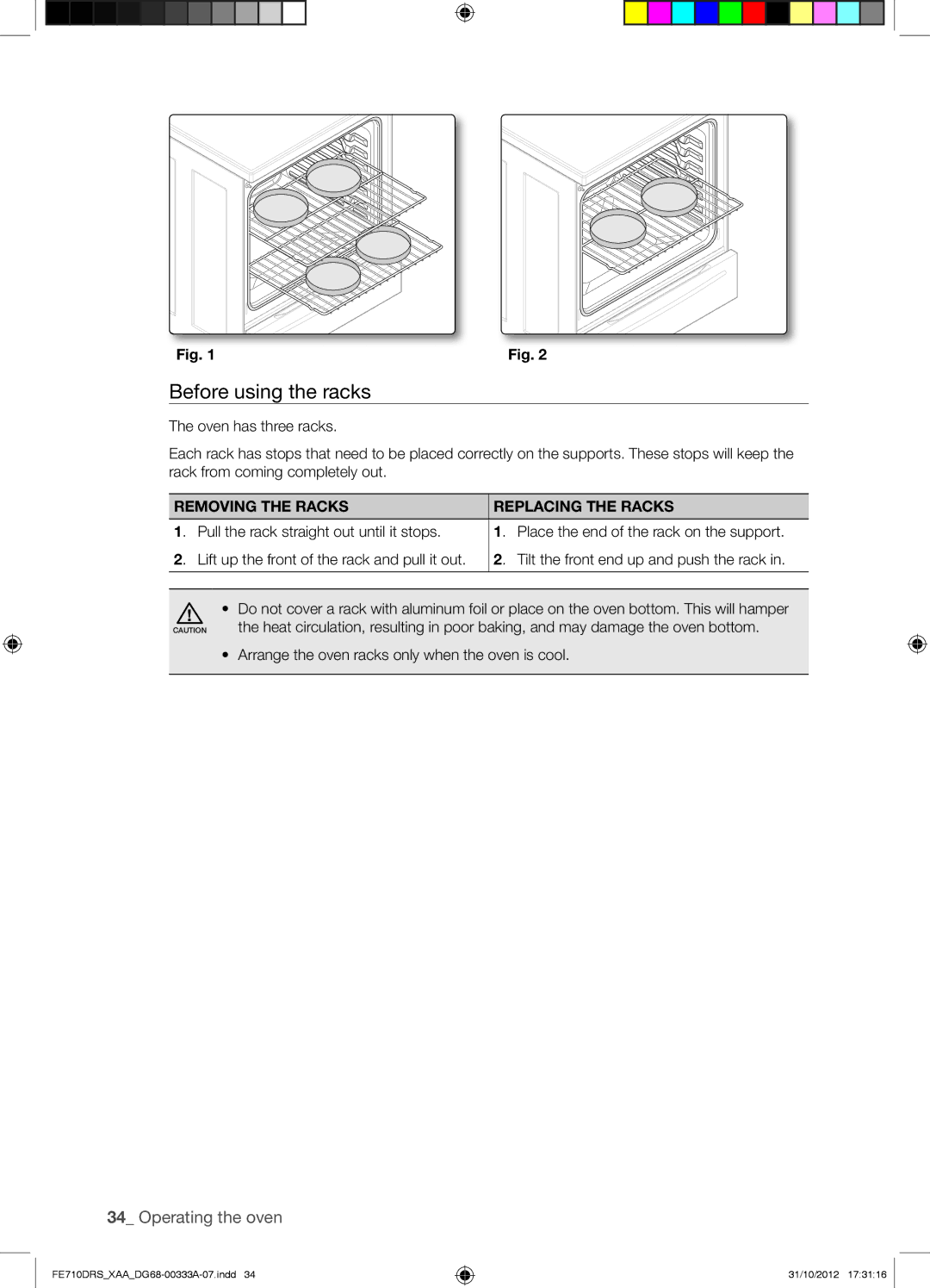 Samsung FE710DRSXXA user manual Before using the racks, Removing the Racks Replacing the Racks 