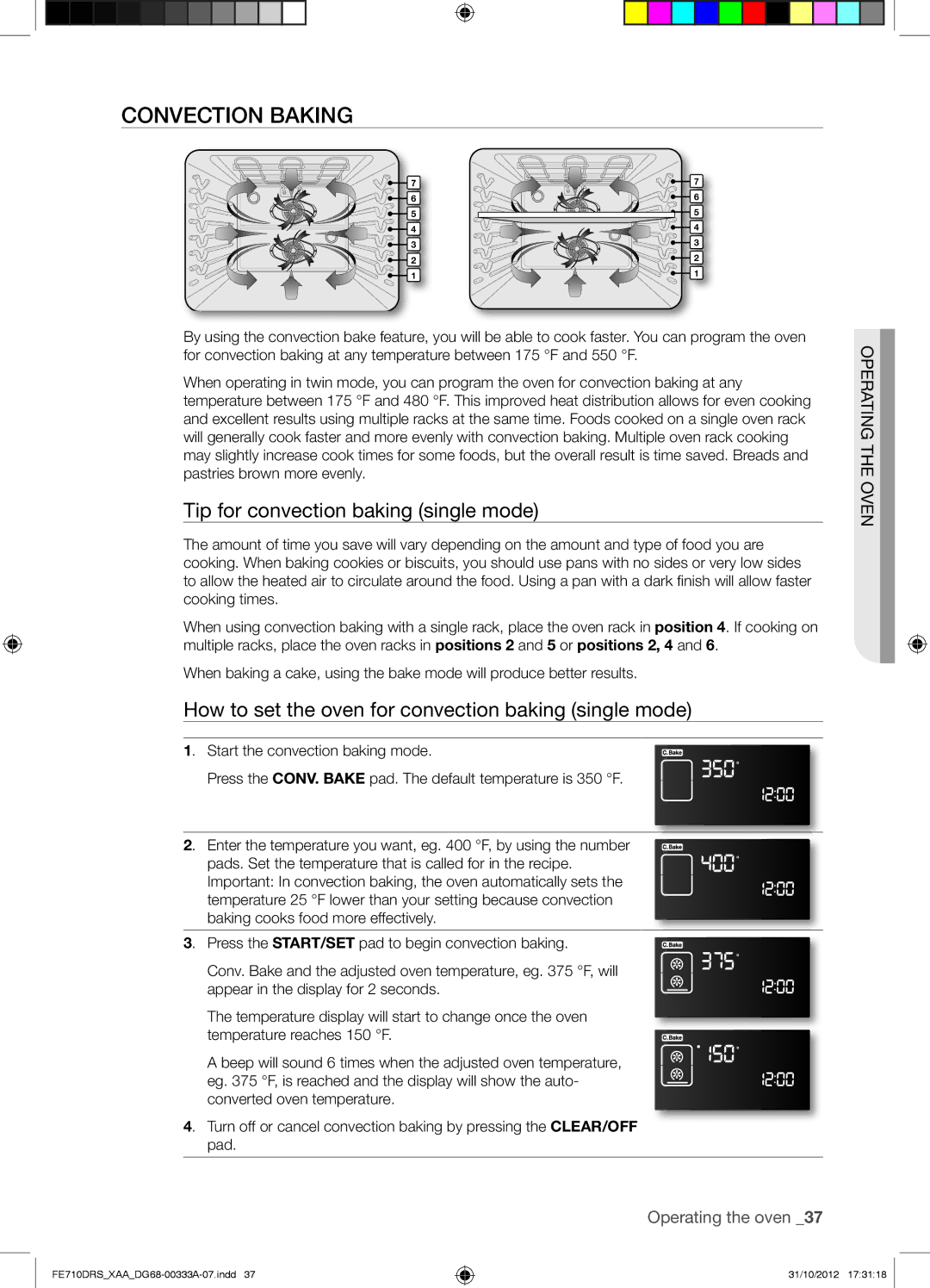 Samsung FE710DRSXXA user manual Convection Baking, Tip for convection baking single mode 