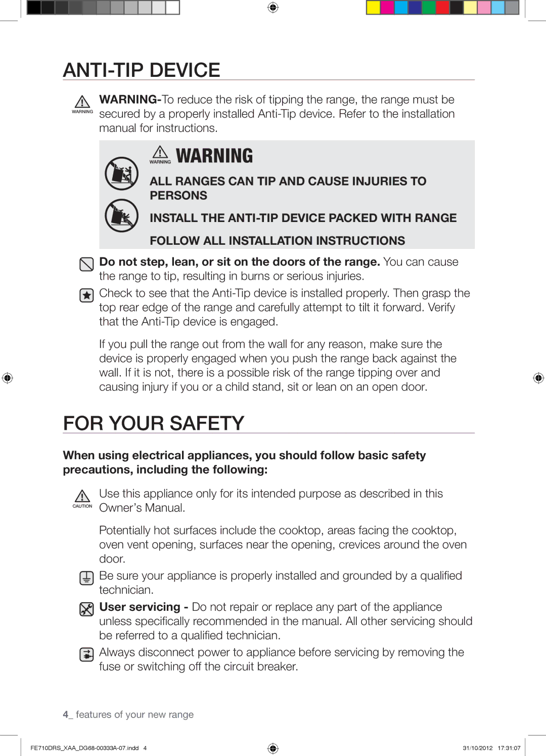 Samsung FE710DRSXXA user manual ANTI-TIP Device, Manual for instructions 