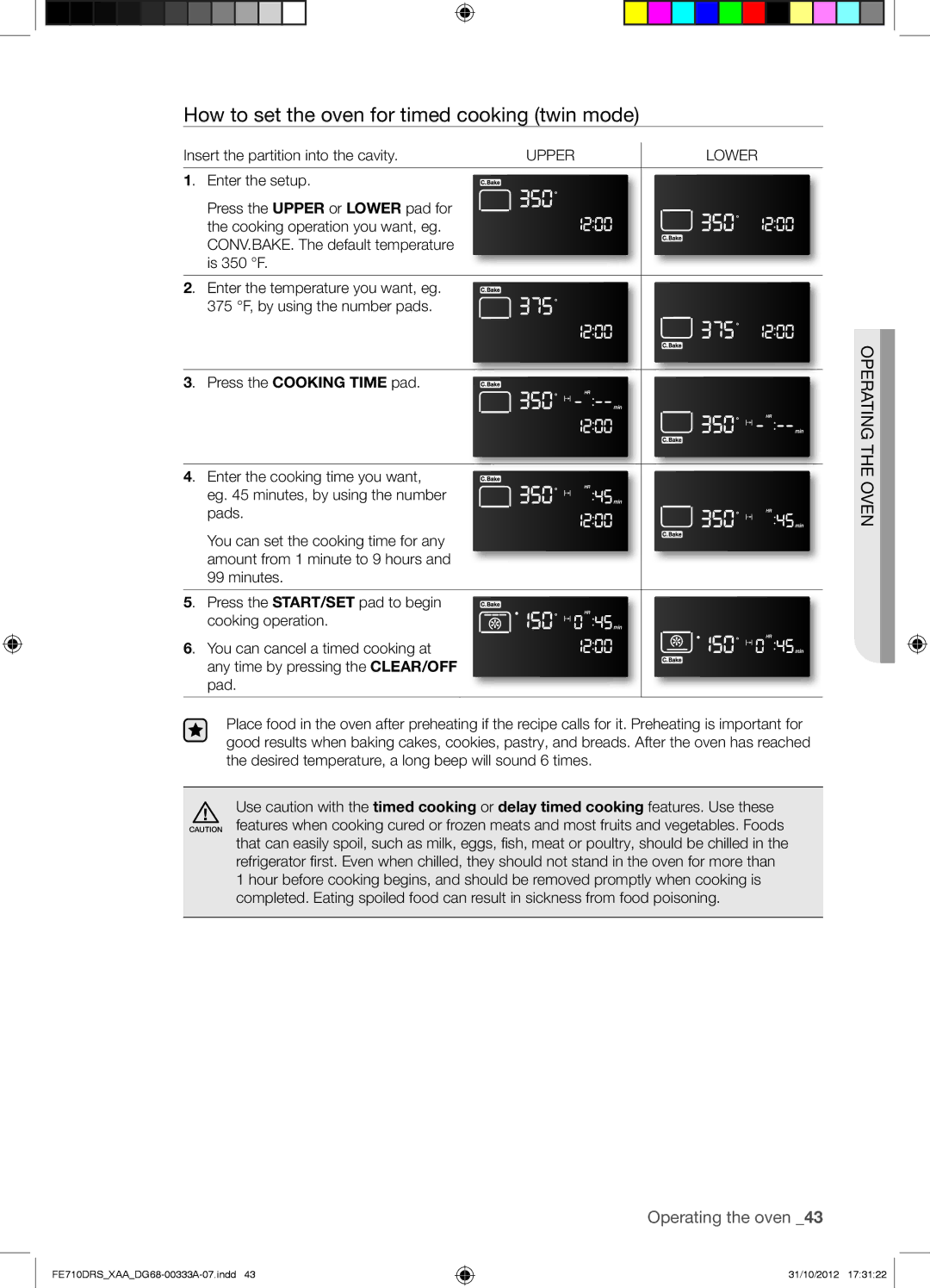 Samsung FE710DRSXXA user manual How to set the oven for timed cooking twin mode 