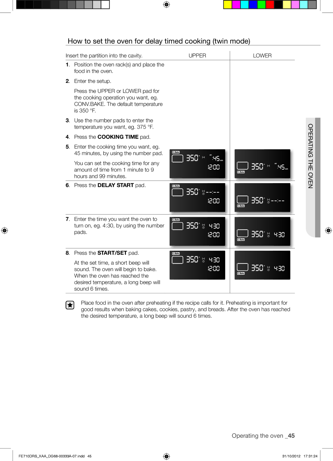 Samsung FE710DRSXXA user manual How to set the oven for delay timed cooking twin mode 