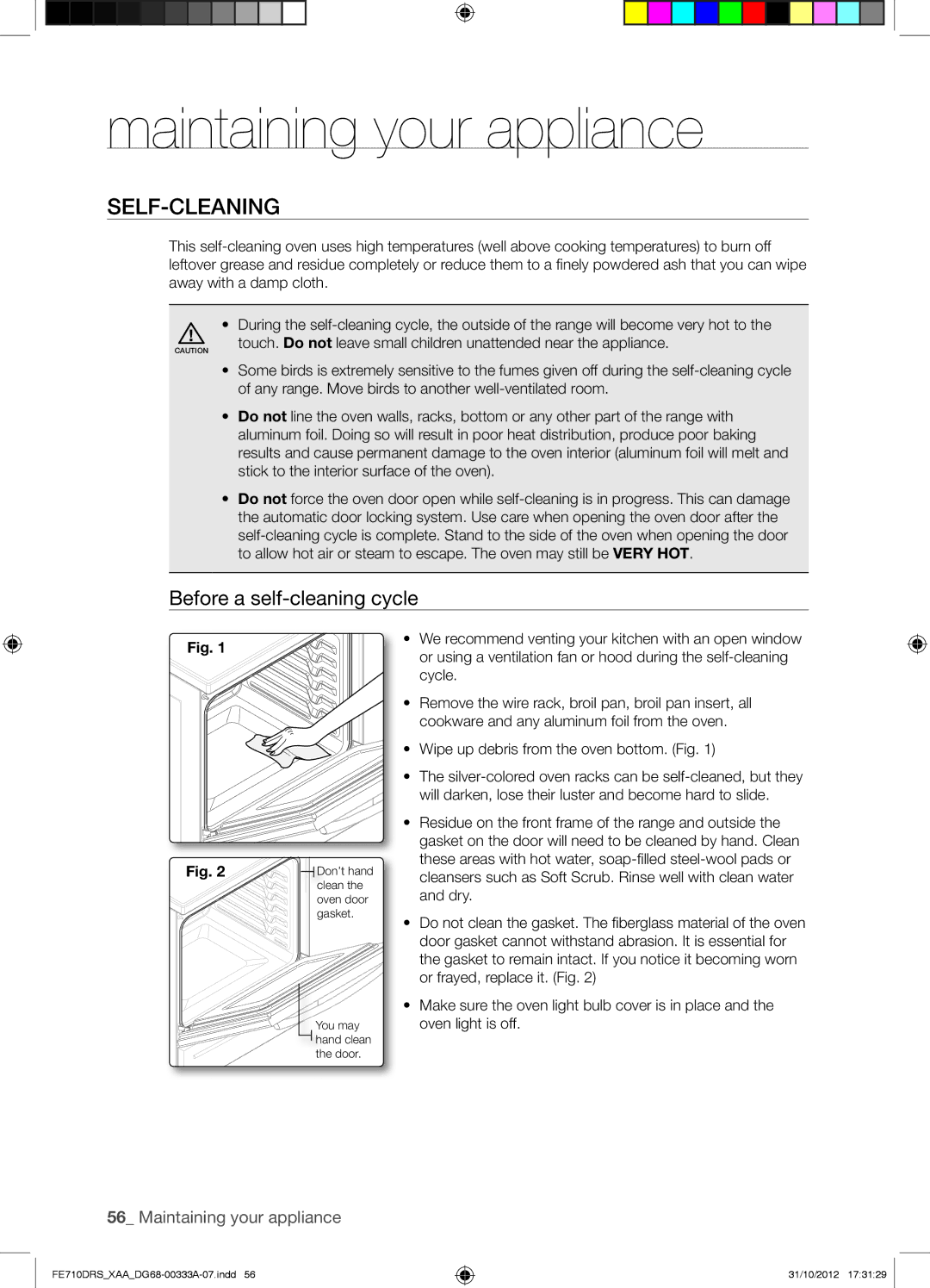 Samsung FE710DRSXXA user manual Maintaining your appliance, Self-Cleaning, Before a self-cleaning cycle 