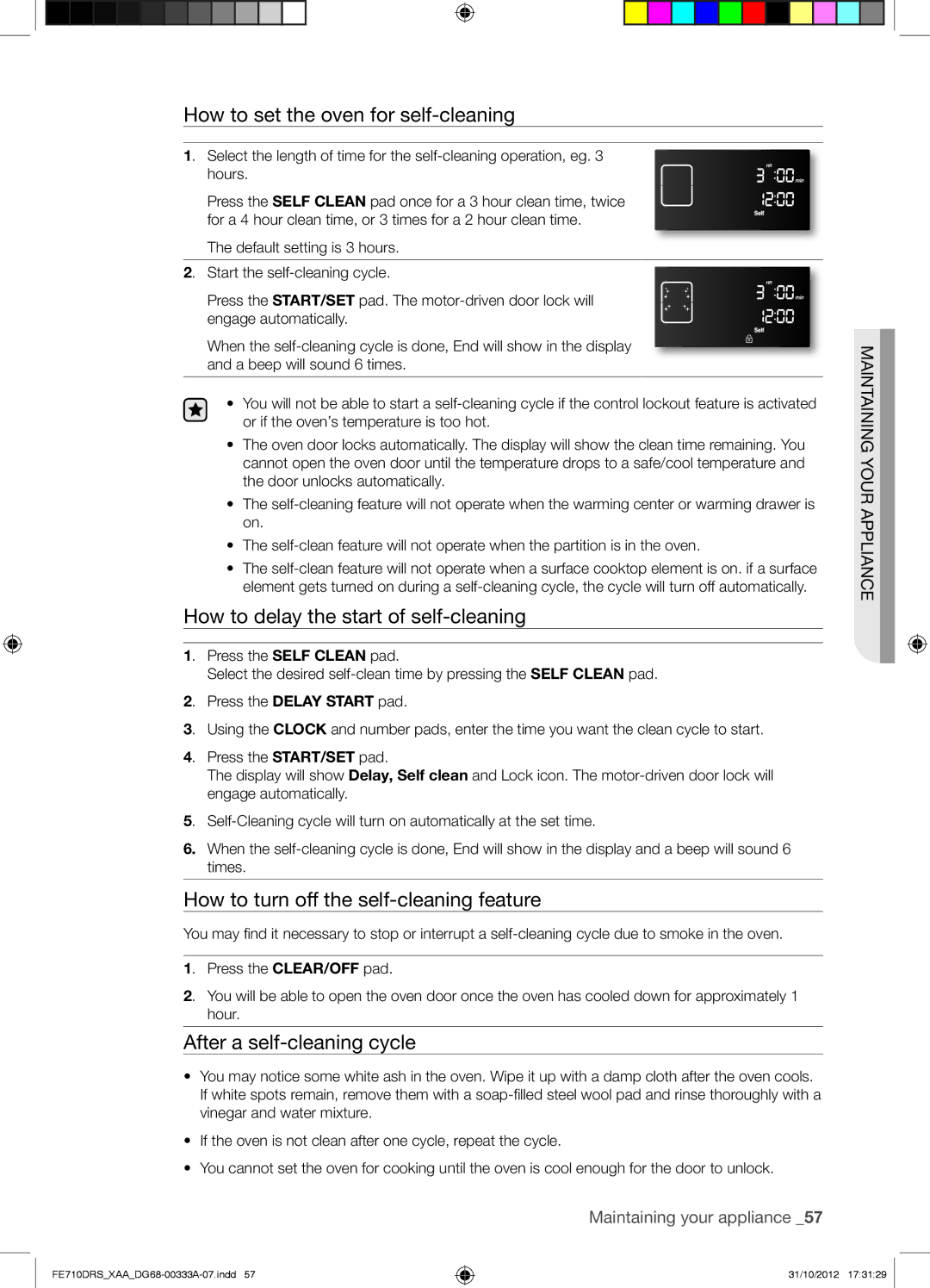 Samsung FE710DRSXXA user manual How to set the oven for self-cleaning, How to delay the start of self-cleaning 