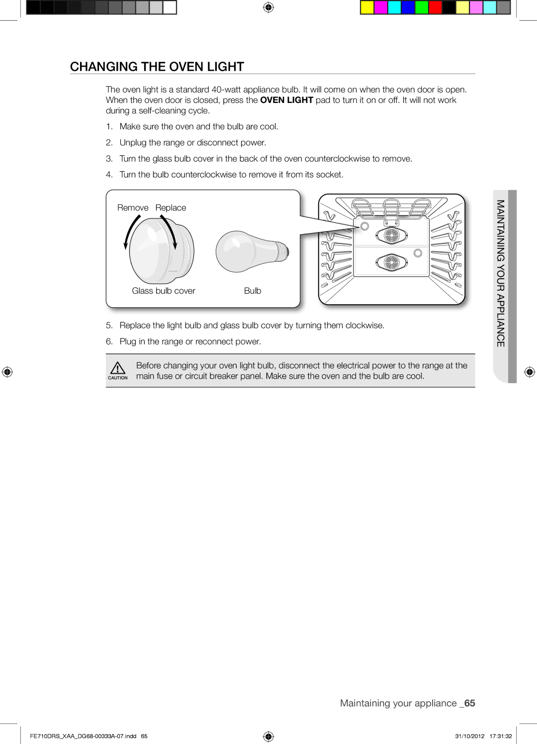 Samsung FE710DRSXXA user manual Changing the Oven Light 