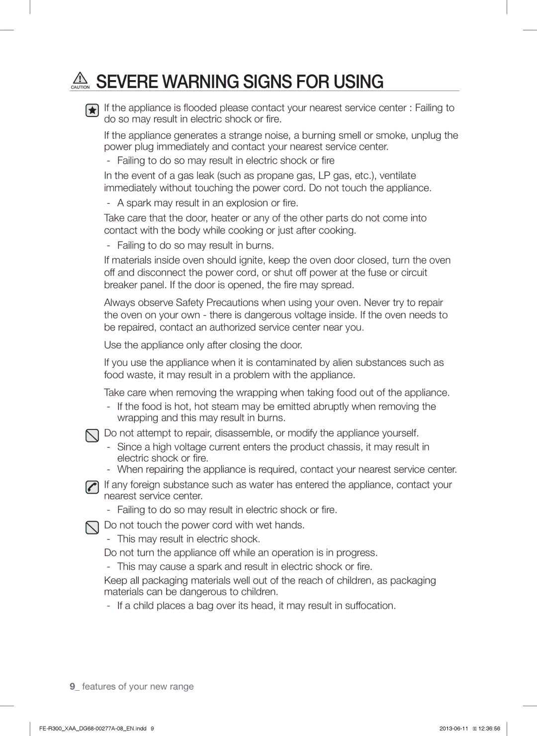 Samsung FER300SXPKG, FER300SWPKG, FER300SBPKG user manual Features of your new range 