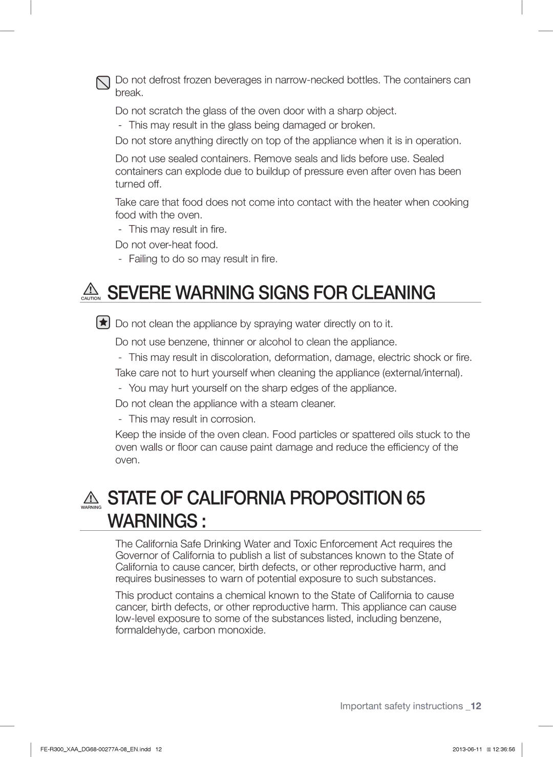 Samsung FER300SWPKG, FER300SXPKG, FER300SBPKG user manual State of California Proposition 